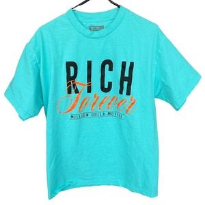 Million Dolla Motive Rich Forever Graphic T-Shirt Mens Large Teal Cotton USA